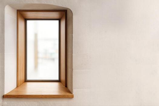 Stone Window Seat In A Minimalist Interior With Soft Natural Light Creating A Cozy Atmosphere While Framing An Outdoor View Through A Glass Pane photo