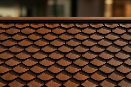 Terracotta Roof Pattern Displayed With Repetitive Design Under Soft Natural Light Indoors Captured With A Closeup Angle Showing Textural Details photo