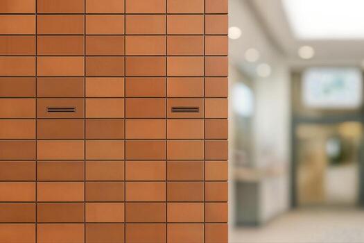 Terracotta Tile Design Displayed Indoors With Focused Tiles Against A Blurred Background Creating A Modern And Minimalist Aesthetic photo