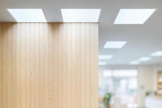 Translucent Roof Monitors Indoors Featuring Bright, Diffused Lighting Set Against A Wooden Wall Panel In A Modern Office Space With Shallow Depth Of Field photo