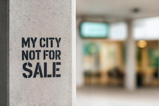 Urban Graffiti Message Reading 'My City Not For Sale' On A Concrete Wall With Blurred Background In An Outdoor Setting With Shallow Depth Of Field photo
