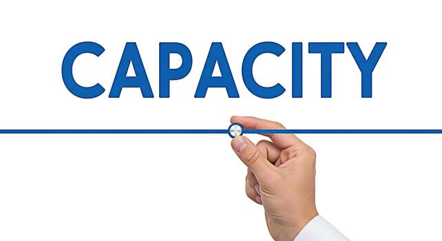 Hand adjusting a capacity slider on a white background symbolizing control and optimization representing resource management and efficiency in business and personal development aiming for balance and photo