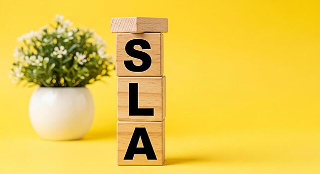 de madera bloques mostrando el acrónimo Sla en un vibrante amarillo antecedentes simbolizando Servicio nivel acuerdo en un negocio ajuste transporte un mensaje de compromiso y garantía foto