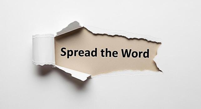Bold message Spread the Word peeking through a torn white paper background creating a sense of urgency and importance ideal for marketing campaigns and announcements conveying a powerful message photo