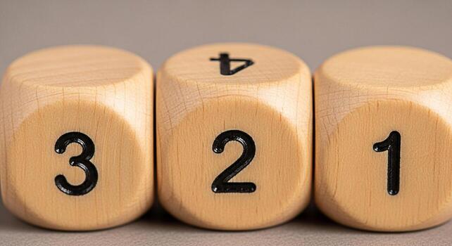 Closeup of wooden number blocks displaying counting from one to four on a neutral surface representing learning education and early childhood development with a playful and educational mood photo