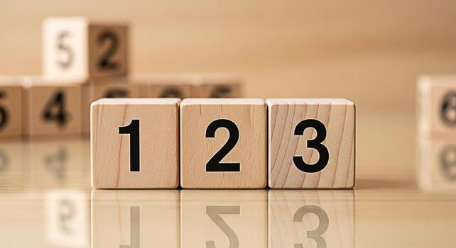 Wooden blocks displaying numbers 1 2 and 3 in a learning environment symbolizing sequential steps and early education with a focus on simplicity and clarity for foundational understanding photo