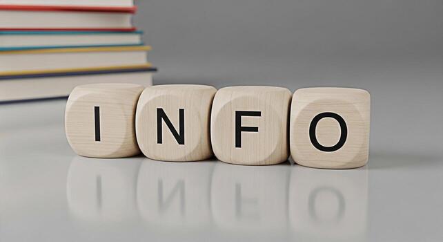 Wooden blocks spelling INFO in a bright studio setting conveying a message of knowledge and accessibility perfect for educational materials business presentations and informational websites photo