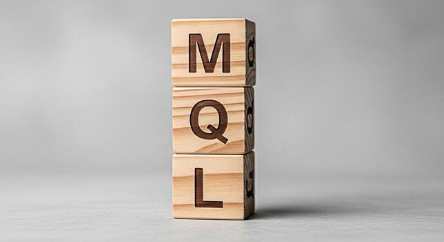 Stack of wooden blocks displaying MQL acronym on a gray surface symbolizing Marketing Qualified Leads and strategic business development in a minimalist and conceptual setting photo