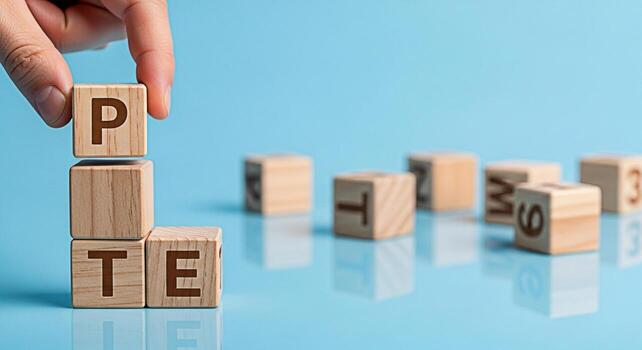 mano apilado de madera bloques ortografía por favor en un ligero azul superficie transporte precisión trabajo en equipo y pericia en un colaborativo y educativo ambiente Fomentando un sentido de confiar y fiabilidad foto