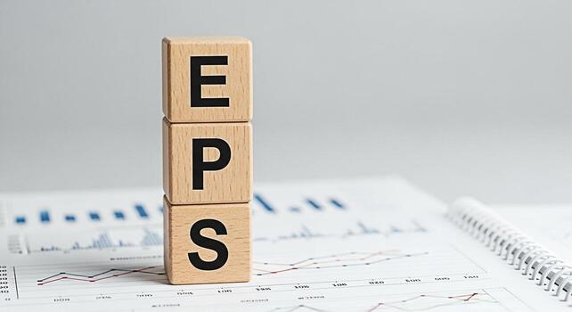 Wooden blocks displaying EPS on a financial report symbolizing earnings per share in a business setting representing financial analysis and investment strategy for corporate growth and success photo