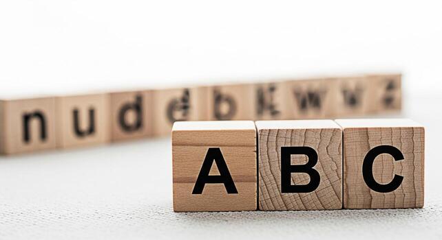 Wooden alphabet blocks spelling out ABC in a bright studio setting representing early childhood education learning the alphabet and the joy of discovering new words and concepts with a playful mood photo