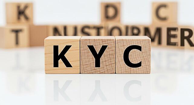 KYC concept on wooden blocks in a bright studio setting representing regulatory compliance and customer due diligence for financial institutions promoting trust and transparency in business operations photo