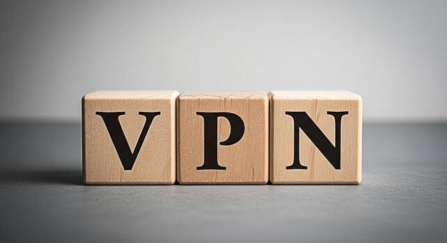 de madera bloques mostrando vpn en un neutral estudio ajuste simbolizando seguro Internet conexión y en línea intimidad ofrecimiento un sentido de digital la seguridad y proteccion en contra ciber amenazas foto