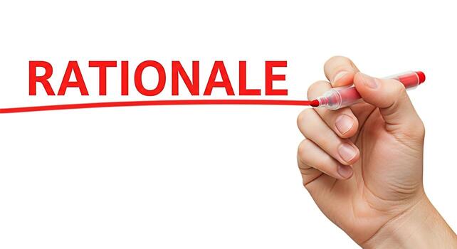 Hand underlining the word Rationale with a red marker on a white background symbolizing clear thinking logical reasoning and the importance of justification in decisionmaking processes photo