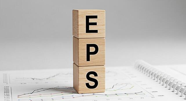 Wooden blocks displaying EPS on a financial report symbolizing earnings per share in a business setting conveying a message of financial analysis and investment strategy for stock market success photo