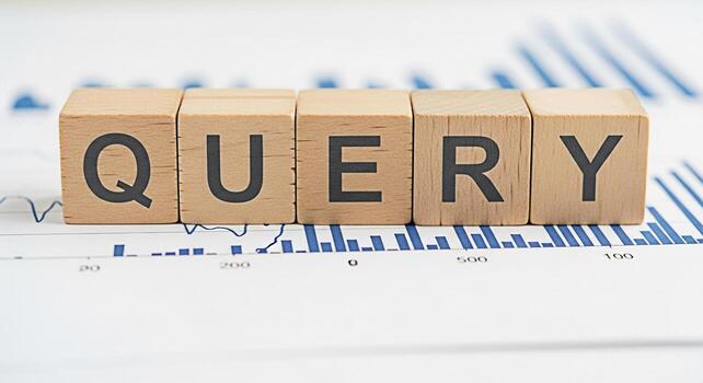 Wooden blocks spelling QUERY resting on a financial chart representing data analysis and information retrieval in a business context symbolizing research and investigation for strategic decisionmaking photo