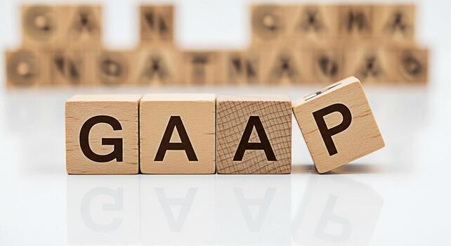 Wooden blocks spelling GAAP on a white surface representing Generally Accepted Accounting Principles conveying a sense of financial compliance and regulatory standards in a professional setting photo