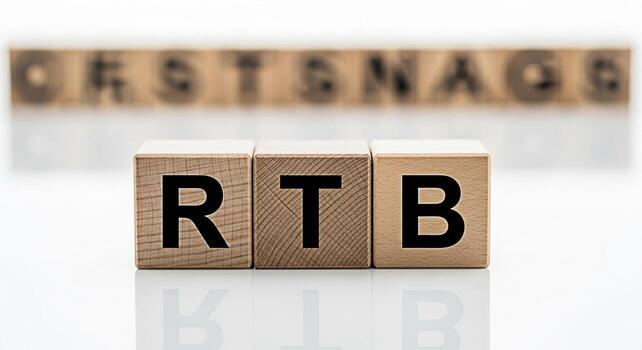 Wooden blocks spelling RTB in a bright studio setting representing RealTime Bidding a digital advertising process for programmatic ad buying conveying efficiency and datadriven marketing strategies photo