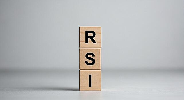 Wooden blocks displaying RSI in a minimalist studio setting representing Relative Strength Index a momentum indicator used in technical analysis to assess overbought or oversold conditions in the mark photo