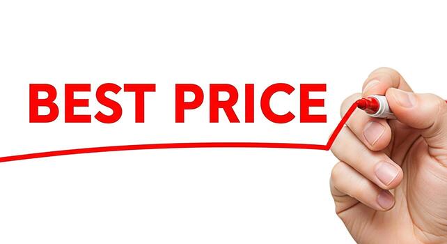 Hand drawing a red line graph upwards next to the text Best Price on a white background symbolizing growth success and the achievement of the most competitive and advantageous pricing strategy photo