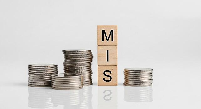 Stacks of coins arranged around wooden blocks spelling MIS on a white surface representing management information systems and financial data analysis for business growth and strategic decisionmaking photo