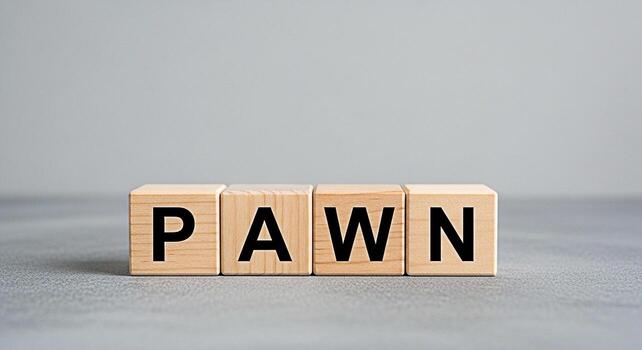 de madera bloques ortografía empeñar en un gris superficie representando un estratégico moverse en ajedrez simbolizando sacrificio y táctico planificación en un minimalista y conceptual ajuste foto