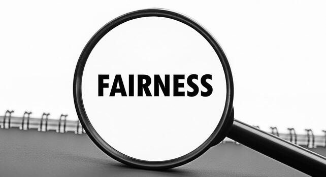 aumentador vaso enfoque en el palabra justicia en un cuaderno simbolizando el importancia de justicia y igualdad en negocio y sociedad promoviendo transparencia y ético Toma de decisiones foto