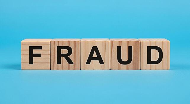 Wooden blocks spelling out FRAUD on a bright blue background representing financial crime and deception creating a sense of caution and awareness about scams and unethical practices in business and pe photo