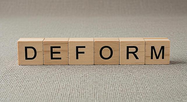 de madera bloques ortografía deformar en un texturizado superficie representando distorsión y cambio transporte un sentido de transformación y modificación en un neutral estudiolit ambiente simbolizando flexibilidad y foto