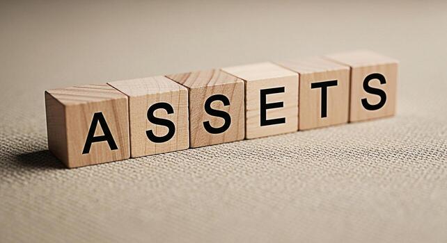 Wooden blocks spelling ASSETS sitting on a textured surface representing financial security and investment strategies in a neutral and professional setting conveying stability and growth photo
