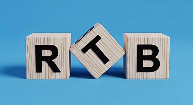 Wooden blocks displaying RTB on a blue background representing RealTime Bidding in a simple and direct manner symbolizing technology and advertising efficiency in a modern business environment photo