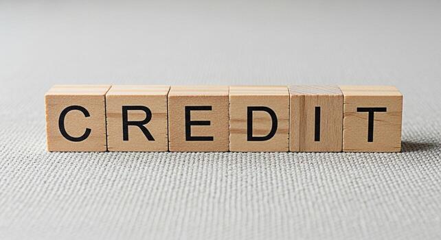 Wooden blocks spelling CREDIT on a textured surface representing financial responsibility and building a good credit score for a secure future conveying trust and reliability in financial matters photo