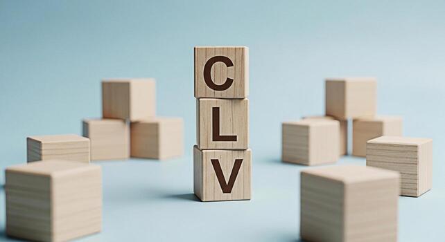 Wooden blocks spelling CLV in a minimalist studio setting representing Customer Lifetime Value a key metric for business success and longterm customer relationships conveying a sense of strategy and p photo