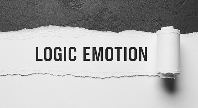 Torn paper revealing Logic Emotion in a contrasting black and white setting symbolizing the balance between rational thinking and emotional intelligence creating a concept of decisionmaking and human photo