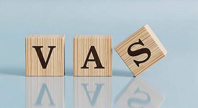 de madera bloques mostrando el acrónimo vas en un reflexivo superficie representando valor adicional servicios en un limpiar minimalista ajuste transporte un sentido de profesionalismo y moderno negocio soluciones foto