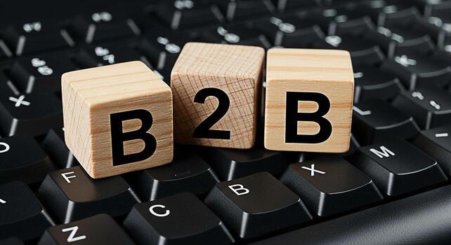 Wooden blocks displaying B2B on a black computer keyboard symbolizing businesstobusiness transactions and digital commerce in a modern technological environment conveying efficiency and connectivity photo