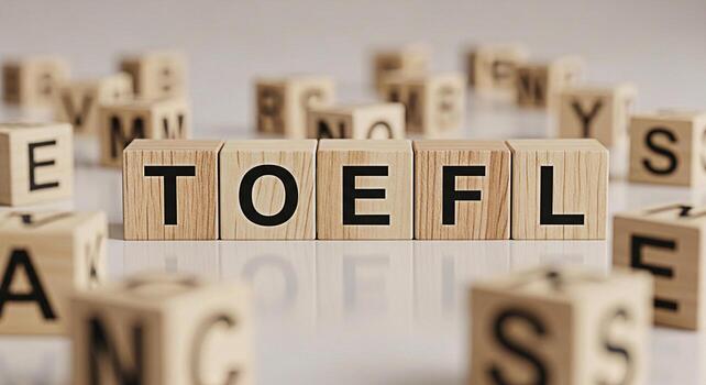 Wooden blocks spelling TOEFL on a white surface representing the Test of English as a Foreign Language symbolizing education preparation and the importance of standardized language assessment for inte photo