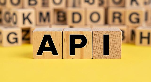 Wooden blocks spelling API on a bright yellow surface symbolizing application programming interface development and integration conveying a message of connectivity and modern technology solutions photo