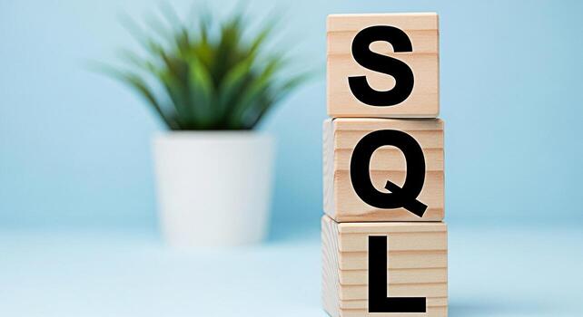 Wooden blocks displaying SQL in a bright studio setting representing database management and query language concepts with a clean modern aesthetic and a focus on data organization and efficiency photo