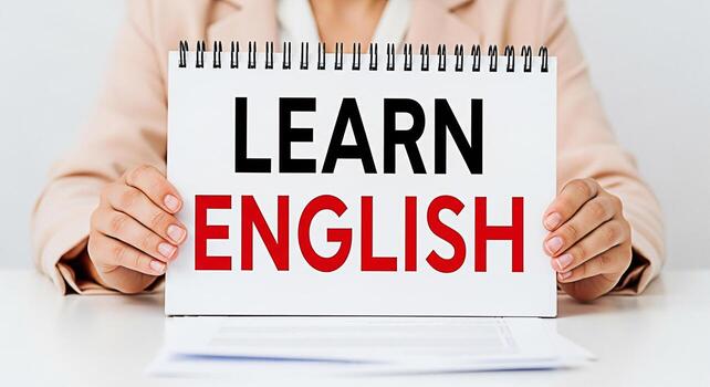 persona participación un bloc con el palabras aprender Inglés en un brillante estudio ajuste promoviendo educación y idioma adquisición con un atención en claridad y accesibilidad para idioma aprendices foto