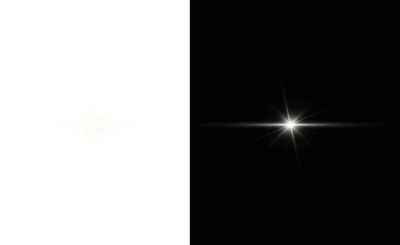 Abstract minimalist composition with a bright starburst light effect on a stark black background contrasted with a white space vector