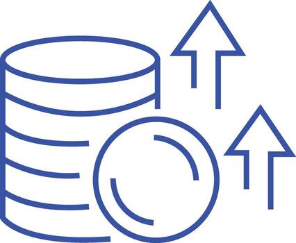 Stack of coins with upward pointing arrows symbolizing financial growth and increasing wealth vector