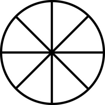 sencillo geométrico negro y blanco circulo dividido dentro ocho igual segmentos por intersectando líneas vector