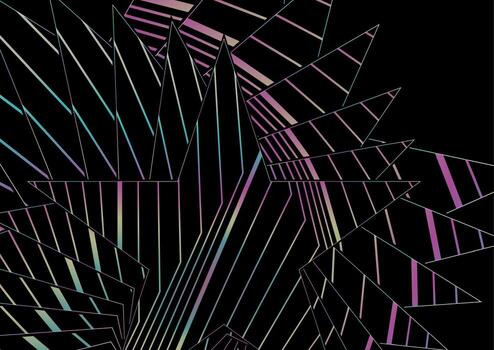 Stars with curved refracted holographic lines abstract pattern design vector