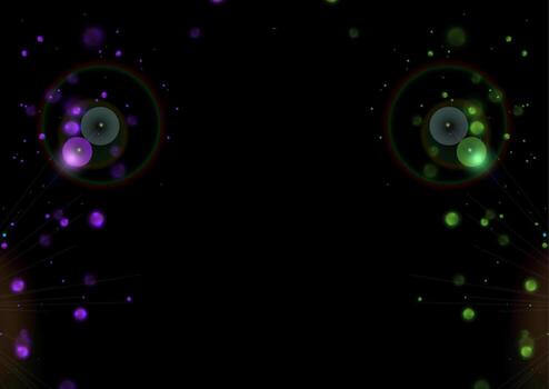 Violet and green shiny glowing bokeh particles and lens flare vector