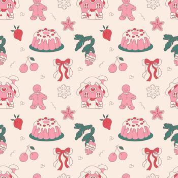 Whimsical gingerbread pattern design with sweets vector