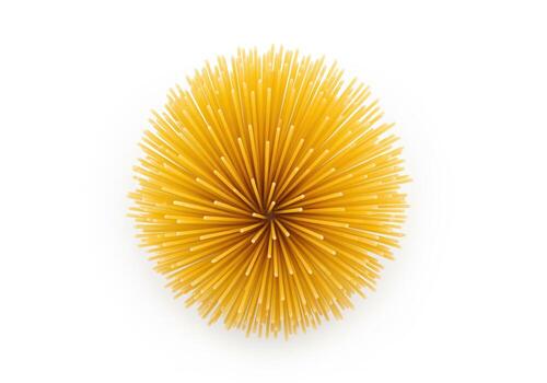 Perfectly uniform golden spaghetti arranged in a radial circular sunburst pattern photo