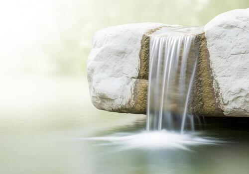 Gentle sheet waterfall cascading over smooth white rock into a tranquil pool photo