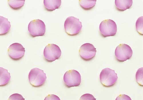 Seamless pattern of pristine soft lavender rose petal elements arranged on a clean ivory background photo