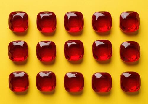 prístino arreglo de brillante rubí rojo joya conformado difícil golosinas en un vibrante amarillo antecedentes foto